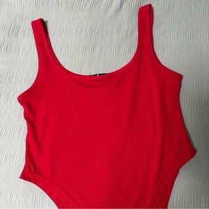 Red Scoop Neck One-Piece Bodysuit